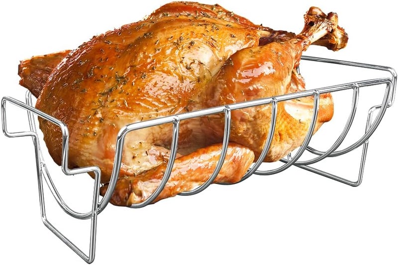 Dallden Turkey Roasting Rack Rib Rack for Smoker grill Stainless Steel Dual-Purpose , Accessory for Large Big Green Egg, Kamado Joe, Pit Boss & More - Holds 6 Ribs or Whole Turkey for Smoking and Roasting - Image 1